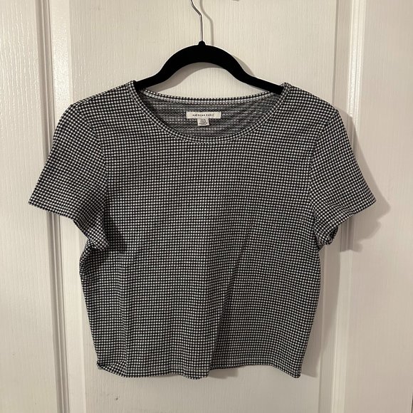 American Eagle Black and White Checkered T-Shirt (Size Small) - Picture 1 of 4